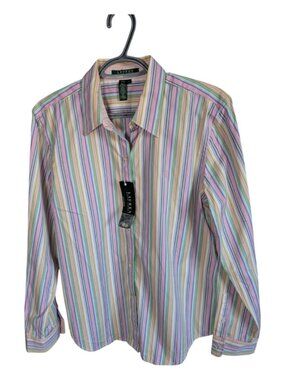 NWT Lauren Ralph Lauren Women's Striped Long Sleeve Button Down Shirt Size Large